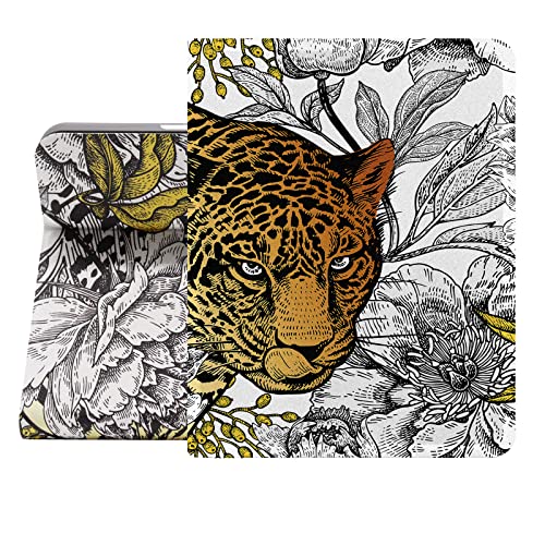 Berkin Arts iPad Air 5./ 4. Generation Hülle (10.9 Zoll) 2020/2021 Folio Case Premium-Lederbezug Maximalismus Leoparden-Pfingstrosen-Blumenmuster-Tiertier von Berkin Arts