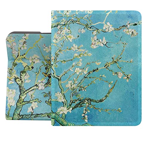 Berkin Arts iPad Mini 6. Generation Hülle (8.3 Zoll) 2021 A2568/A2569 Folio Case Premium-Lederbezug Cloisonnismus Grün Blume Blumen (Van Gogh-Mandelblüte) von Berkin Arts