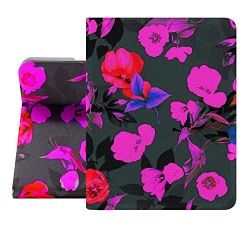 Berkin Arts iPad Mini 6. Generation Hülle (8.3 Zoll) 2021 A2568/A2569 Folio Case Premium-Lederbezug Kunst Neon-Blumenmuster Dunkles Blumenmuster von Berkin Arts