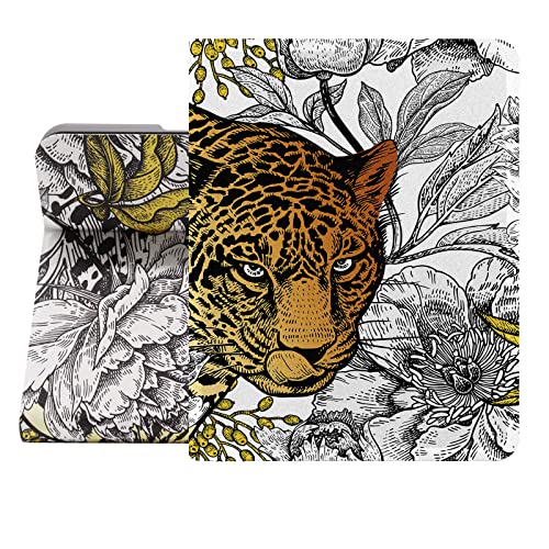 Berkin Arts iPad Mini 6. Generation Hülle (8.3 Zoll) 2021 A2568/A2569 Folio Case Premium-Lederbezug Maximalismus Leoparden-Pfingstrosen-Blumenmuster-Tiertier von Berkin Arts