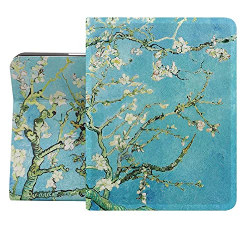 Berkin Arts iPad Pro 12.9 Zoll 6./5. Generation 2022 2021 2020 Folio Case Premium-Lederbezug Cloisonnismus Grün Blume Blumen (Van Gogh-Mandelblüte) von Berkin Arts