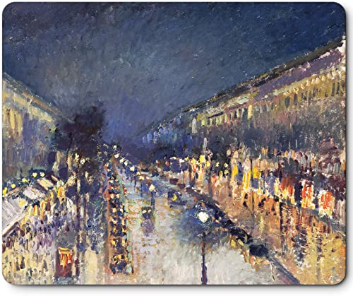 Mauspad mit Motiv Kunstwerk, Professionelle Design Mousepad für Gaming und Büro, Gummiunterseite Gummibasis Schreibtischunterlage Wasserdichter (Camille Pissarro-Der Boulevard Montmartre bei Nacht) von Berkin Arts