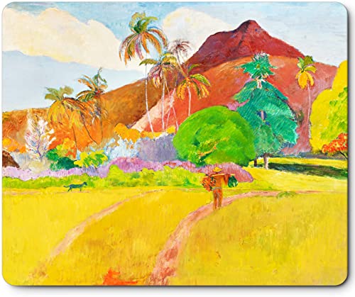 Mauspad mit Motiv Kunstwerk, Professionelle Design Mousepad für Gaming und Büro, Gummiunterseite Gummibasis Schreibtischunterlage Wasserdichter Oberfläche (Paul Gauguin-Tahiti-Landschaft) von Berkin Arts