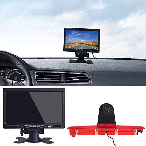 「12mm Objektiv CMOS Rückfahrkamera+ 7 Zoll TFT LCD Bildschirm Monitor」Bremsleuchte Auto Dach Rückfahrkamera für VW T6 Heckklappe Hochdach 3.Bremslicht Light Stoplampe Transporter Business MPV SUV von Berlingan