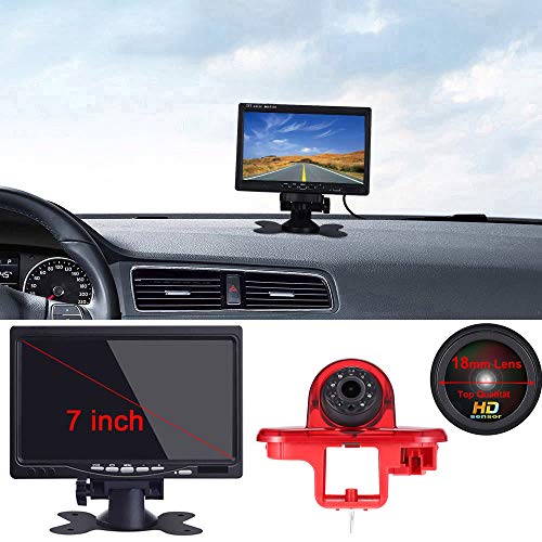 「18mm Linse Rückfahrkamera + 7 Zoll TFT LCD Bildschirm Monitor」Bremsleuchte Auto Dach Rückfahrkamera Ersatz für Opel Vivaro surf Concept/Life/Combo/Vauxhall/Renault Trafic/FIAT Talento/Primastar Van von Berlingan