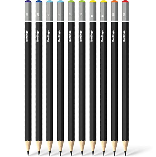 Berlingo Bleistift Set, Zeichenstifte Set, 10 Stück, 3H-3B, vorgespitzt, sechseckig, Helles holz, für das Büro, das Home Office oder die Schule und Uni von Berlingo