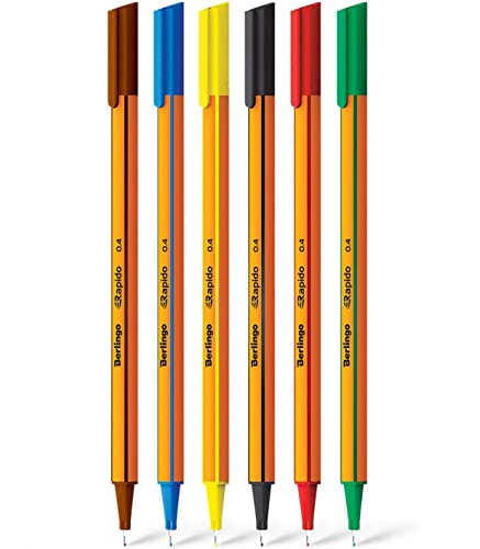 Berlingo Fineliner Set, 0.4mm, dreieckige Form, Farbige Stifte, metal Spitze, Schreiben, für das Büro, das Home Office oder die Schule und Uni, Serie Rapido, mix Farben (6) von Berlingo