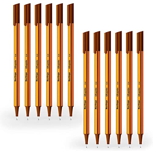 Berlingo Fineliner Set, 12 Stück, 0.4mm, dreieckige Form, Farbige Stifte, metal Spitze, Schreiben, für das Büro, das Home Office oder die Schule und Uni, Serie Rapido (Braun) von Berlingo