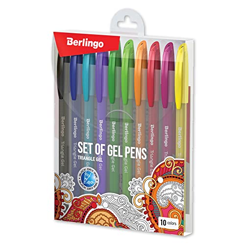 Berlingo Gelstifte Set, Kugelschreiber, mit Kappe, Mehrfarben, 0,8 mm Strichbreite, für das Büro, das Home Office oder die Schule und Uni (Triangle Gel, 10 Stück) von Berlingo