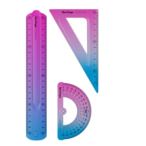Berlingo Geometrische Set, 1 Packung, Lineal, Winkelmaß, Winkelmesser, Serie Radiance (rosa/blau) von Berlingo