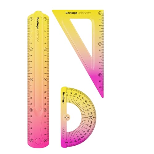 Berlingo Geometrische Set, 1 Packung, Lineal, Winkelmaß, Winkelmesser, Serie Radiance (rosa/gelb) von Berlingo
