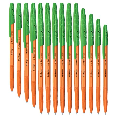 Berlingo Kugelschreiber Set, 50 Stück, mit Kappe, 0,7 mm Strichbreite, für das Büro, das Home Office oder die Schule und Uni, Serie Tribase Orange (Grün) von Berlingo