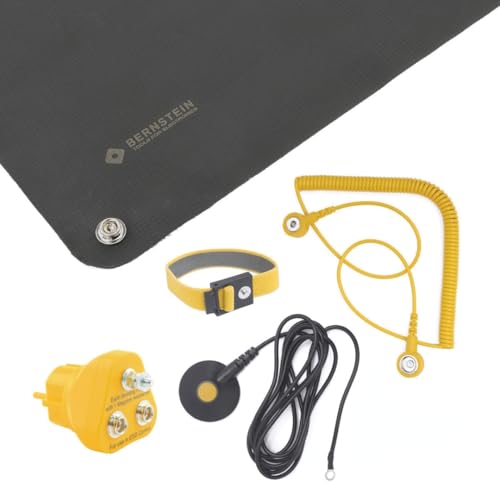 BERNSTEIN ESD Personenerdung Set 5-tlg | ESD Handling Set | Matte (500x400x0,5), Armband, 2 Kabel, Erdungsstecker | Zum Arbeiten in elektrostatisch geschützten Bereichen von Bernstein Tools for Electronics