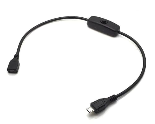 BerryBase Micro USB Schalterkabel, Verlängerungskabel 0,30m mit Schalter, micro B Buchse auf micro B Stecker, Ideal als Zwischenschalter zwischen Micro USB Netzteil und Raspberry Pi von BerryBase
