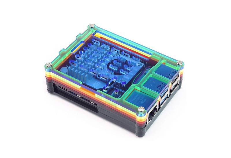 BerryBase PC-Gehäuse Acryl Gehäuse für Raspberry Pi 5 + Active Cooler, stackable, rainbow von BerryBase