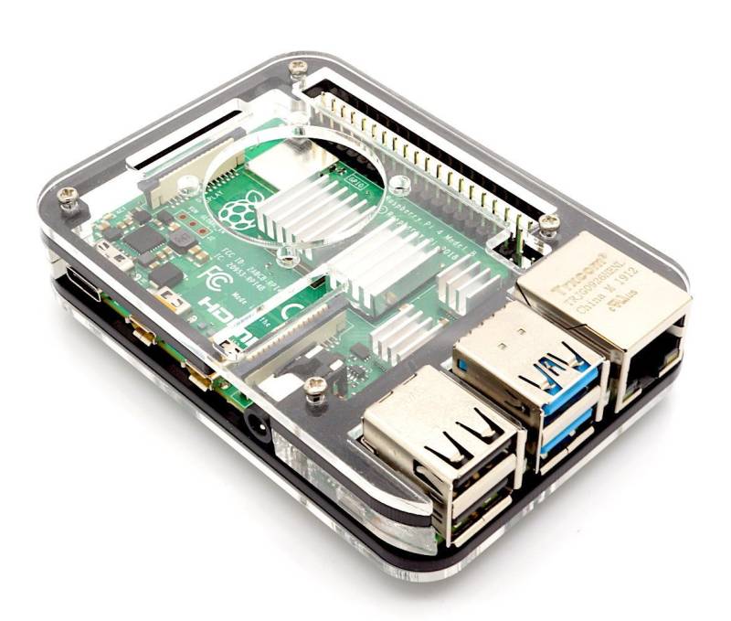 BerryBase PC-Gehäuse Slim Acryl Gehäuse für Raspberry Pi 4, stackable, transparent/schwarz von BerryBase