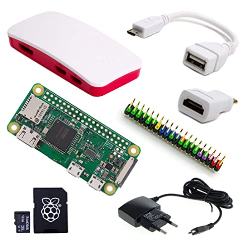 BerryBase Raspberry Pi Zero W Full Starter Kit: Raspberry Pi Zero W, Micro USB Netzteil, offizielles Pi Zero Gehäuse, 16GB Speicherkarte, Mini HDMI Adapter, Adapterkabel, Stiftleisten inkl. E-Guide! von BerryBase