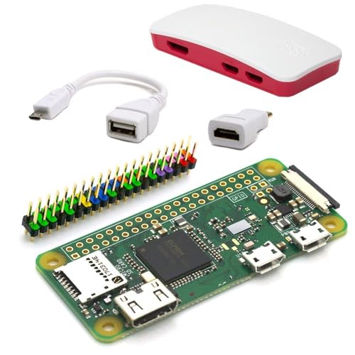 BerryBase Raspberry Pi Zero W Light Starter Kit: Raspberry Pi Zero W, offizielles Raspberry Pi Zero Gehäuse (rot/weiß), Mini HDMI Adapter, OTG Adapterkabel, Stiftleisten 2x20 Pin gerade inkl. E-Guide! von BerryBase