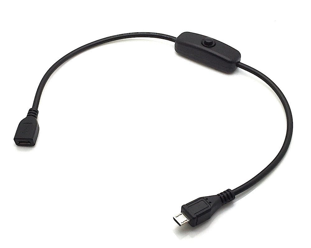 BerryBase USB 2.0 DC-Kabel mit Schalter Micro B Buchse - Micro B Stecker 0,30m USB-Kabel, (30 cm) von BerryBase