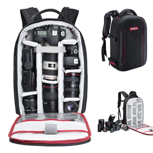 Beschoi Fotorucksack wasserdicht Kameratasche Kamerarucksack mit Laptopfach für Canon Sony Nikon Olympus SLR/DSLR Kamera, Objektiv und Zubehör, groß (schwarz) von Beschoi
