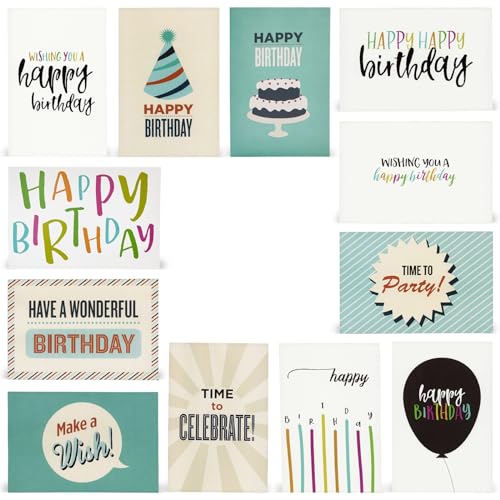 Blanko Geburtstagskarten mit weißen Umschlägen, 12 Designs (10,2 x 15,2 cm, 120 Stück) von Best Paper Greetings