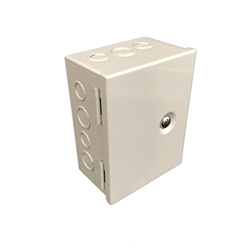 BUD Industries JBH-4956-KO NEMA 1 Blechbox aus Stahl mit Knockout und Klappdeckel, 15,2 cm Breite x 20,3 cm Höhe x 10,2 cm Tiefe, graues Finish von Best Price Square
