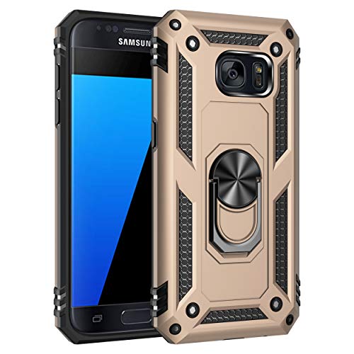 BestST Galaxy S7 Premium Hart PC 360 Grad Hülle Samsung S7 Hülle + Displayschutz,360°drehbarer Smartphone Fingerhalter Case Weiche Silikon TPU Hart PC Hülle für Samsung Galaxy S7,- Gold von BestST