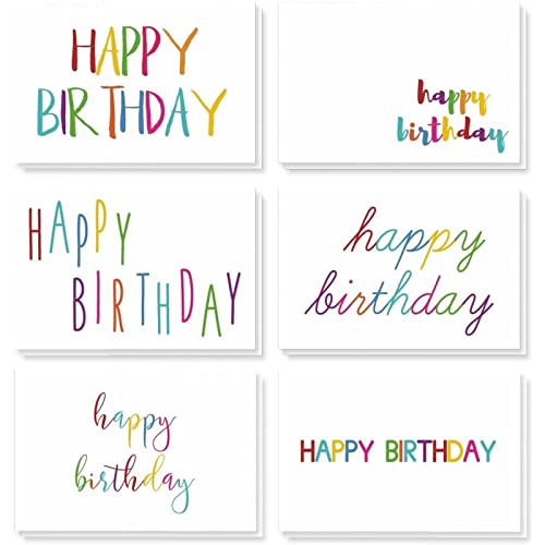 Best Paper Greetings Geburtstagskarten (48er-Pack) – 6 einzigartige Regenbogen-Schriftarten – innen blanko, inklusive Umschläge – 10 x 15 cm von Best