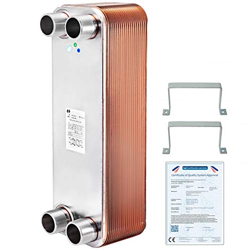 BestEquip Heat Exchanger 3/4" MNPT Ports Brazed Plate Heat Exchanger 30 Plate Heat Exchanger Plate Stainless Steel 316L Flat Plate Chiller Wort for Hydronic Heating von BestEquip