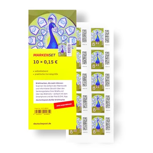 10 Stück 0,15 EUR 15 Cent postfrische selbstklebende Briefmarken | Frankaturware Markenset (Motiv: Welt der Briefe) von BestPlug Deutsche Post
