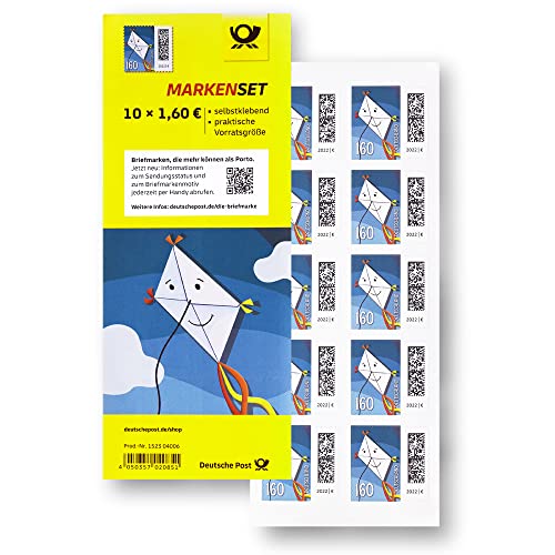 10 Stück 1,60 EUR 1,6 EUR 160 Cent postfrische selbstklebende Briefmarken | Frankaturware Markenset (Motiv: Briefdrache) von BestPlug Deutsche Post