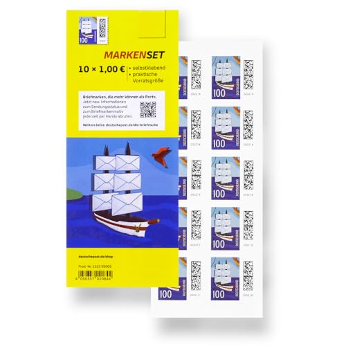 10 Stück 1,00 EUR 1 EUR € postfrische selbstklebende Briefmarken | Frankaturware Markenset (Motiv: Briefsegler) von BestPlug Deutsche Post