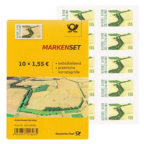 10 Stück 1,55 EUR postfrische selbstklebende Briefmarken + Gutschein | Frankaturware Markenset (Motiv: Grünes Band Deutschland) von BestPlug