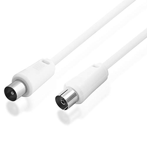 BestPlug 1,5 Meter Antennen-Kabel 75Ohm, Koax Stecker männlich auf Koax Buchse Kupplung weiblich, geeignet für 3D SD HD FullHD UHD 4K, Weiss von BestPlug