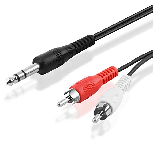 BestPlug 1,5 Meter Y Audio RCA Aux in Out Kabel Adapter Verteiler Splitter Weiche, 2 L-R Cinch Stecker auf 1 6,3mm Stereo Klinke Stecker, Schwarz von BestPlug