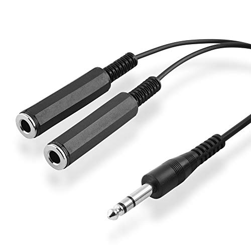 BestPlug 1 Meter Audio Kabel Adapter - 1 6,3mm Klinke Stecker männlich auf 2 6,3mm Klinke Buchse Kupplung weiblich - Stereo Aux Y-Kabel Splitter Verteiler schwarz von BestPlug