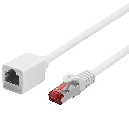 BestPlug 1 Meter DSL Internet Netzwerk Kabel Verlängerung, RJ45 Stecker männlich auf RJ45 Buchse Kupplung weiblich, 250 MHz, CAT.6, S-FTP, Weiß von BestPlug