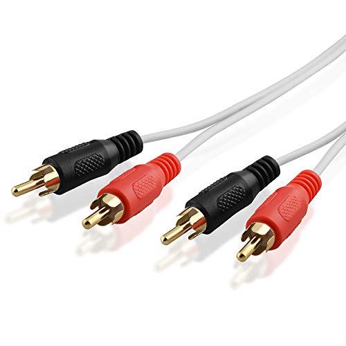 BestPlug 10 Meter Stereo Audio RCA L-R Kabel, 2 Cinch Stecker auf 2 Chinch Stecker vergoldet, Weiss von BestPlug