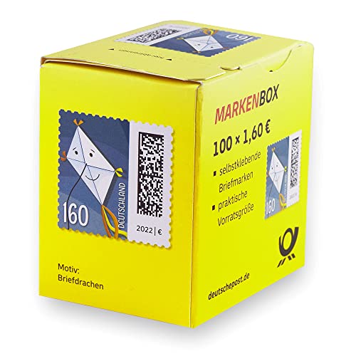 BestPlug 100 Stück 1,60 EUR 1,6 EUR 160 Cent postfrische Selbstklebende Briefmarken in Briefmarken-Box 100-er Rolle | Frankaturware Markenset (Motiv: Briefdrache) von BestPlug
