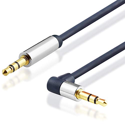 BestPlug 2 Meter Audio Stereo Kabel Aux in Out, 3,5mm Klinke Stecker gerade auf 3,5mm Klinke Stecker 90° abgewinkelt vergoldet, Dunkelblau von BestPlug