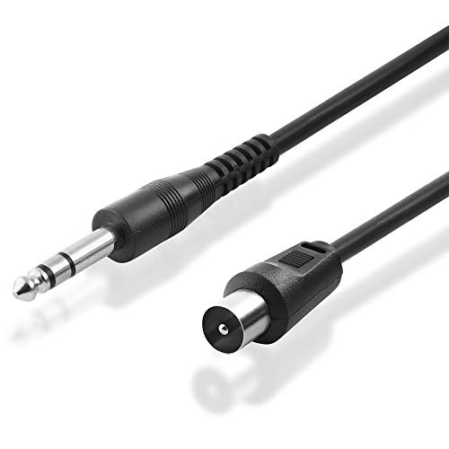 BestPlug 2 Meter Audio Video Antennen-Kabel Aux in Out, 6,3mm Stereo Klinke Stecker auf Koax Stecker, Schwarz von BestPlug