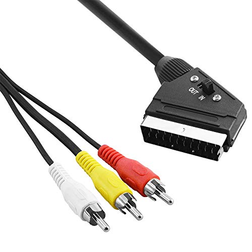 BestPlug 2 Meter Audio Video Kabel mit Schalter, 3 Cinch Stecker auf 1 Scart Stecker, Schwarz von BestPlug