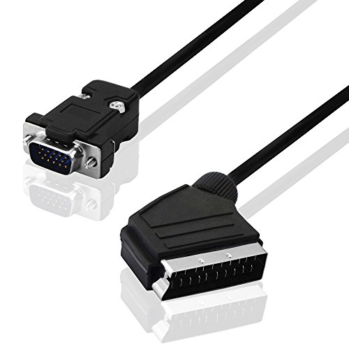 BestPlug 2 Meter D-SUB Scart Kabel, S-VGA Stecker auf Scart Stecker, Schwarz (verbesserte Ausführung v1.08) von BestPlug