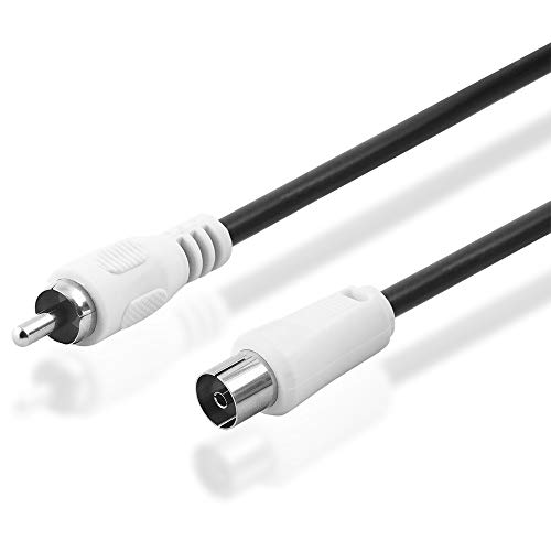 BestPlug 2 Meter Video Antennen-Kabel, Cinch Stecker männlich auf Koax Buchse Kupplung weiblich, Schwarz von BestPlug