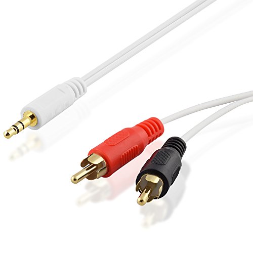 BestPlug 2 Meter Y Audio RCA Aux in Out Kabel, 2 L-R Cinch Stecker auf 1 3,5mm Stereo Klinke Stecker vergoldet, Weiss von BestPlug