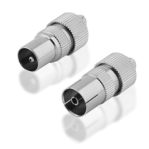 BestPlug 2 Stück Antennen Koax Stecker, 1 Koax Buchse Kupplung weiblich und 1 Koax Stecker männlich, schraubbar, geeignet für 3D SD HD FullHD UHD 4K, Metallausführung (verbesserte Ausführung) von BestPlug