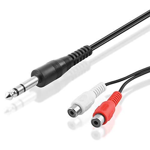 BestPlug 20cm Y Audio RCA Aux in Out Kabel Adapter Verteiler Splitter Weiche, 2 L-R Cinch Buchse Kupplung weiblich auf 1 6,3mm Stereo Klinke Stecker männlich, Schwarz von BestPlug