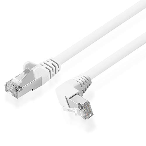 BestPlug 25cm DSL Internet Netzwerk Kabel, RJ45-Stecker 90° gerade auf RJ45-Stecker 90° abgewinkelt, 100 MHz, CAT.5e, F-UTP, Weiss von BestPlug