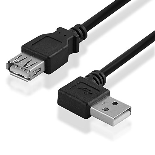 BestPlug 30cm 2.0 USB Kabel Verlängerung, USB A-Buchse Kupplung weiblich gerade auf USB A-Stecker männlich 90° nach Links abgewinkelt, High Speed, Schwarz von BestPlug