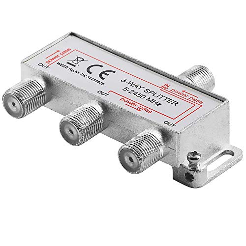 BestPlug 3fach Sat LNB Verteiler Splitter Weiche, 1 F-Buchse Kupplung weiblich IN, 3 F-Buchse Kupplung weiblich Out, 5-2500MHz 100dB, geeignet für 3D SD HD FullHD UHD 4K, Metallausführung von BestPlug